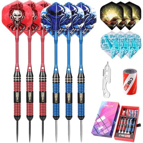 CyeeLife Steel tip darts 20/22/24g,12 Flights +6 Shafts with Tool & Sharpener,Gift Packaging For Professional Competition
