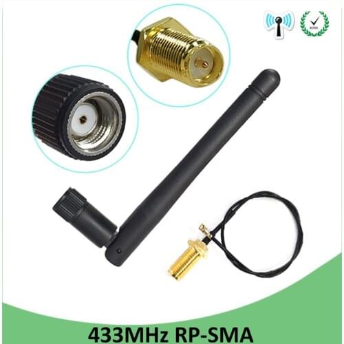 5pcs 433Mhz Antenna 3dbi GSM 433 mhz RP-SMA Connector Rubber 433m Lorawan antenna+ IPX to SMA Male Extension Cord Pigtail Cable