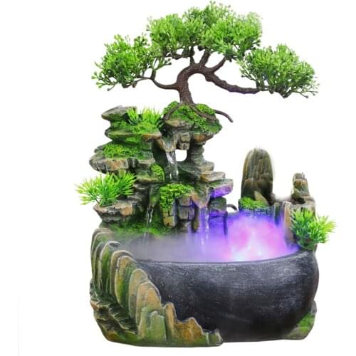 20x15x28cm Desktop Flowing Water Waterfall Fountain Home Office Tabletop Ornament with Color Changing LED Light Spray UK Plug