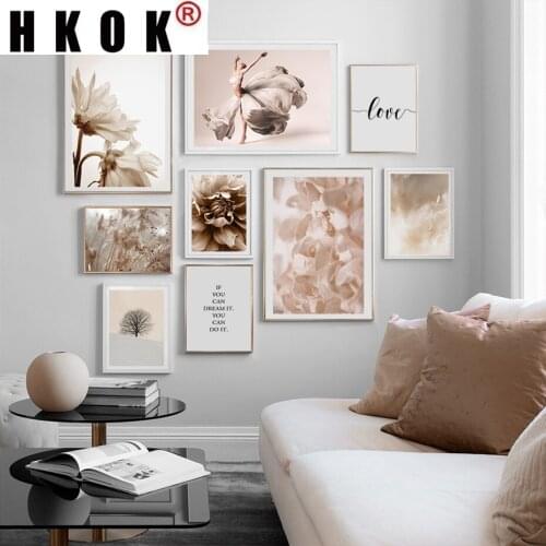 HKOK Bohemian Style Flower Petal Prints Girl Dancing Gallery Wall Art Poster Canvas Painting Interior Home Decor For Living Room
