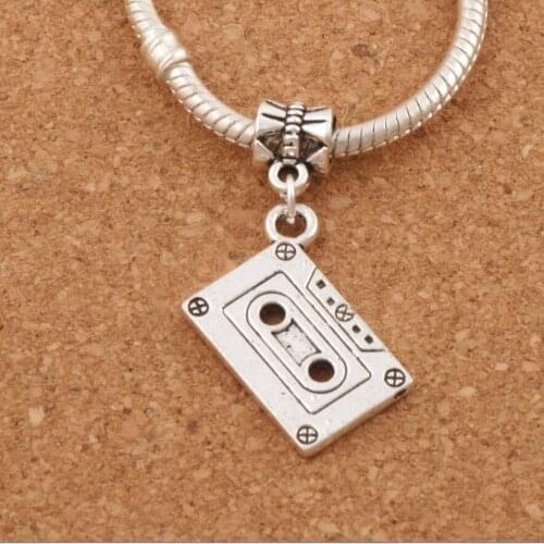 Music Cassette Tape Charm Beads 15pcs Zinc Alloy Dangle Fit European Bracelets B258 37.8X16.2mm