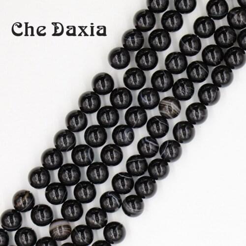 6/8/10/12mm Diameter Natural Stone Black color Stripe Onyx Gem Round Loose Beads For DIY Bracelet beads jewelry Accessories