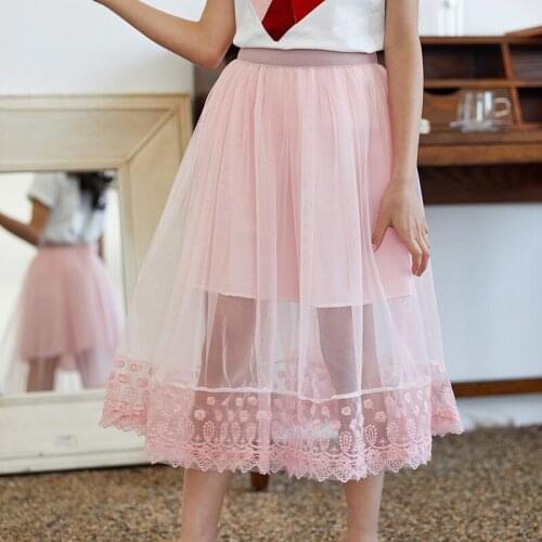 Lace Embroidery Girls Skirts Tutu Layered Kids Ball Gown 2020 Summer Autumn Solid Long Skirt Girls Princess Skirt Child Clothes