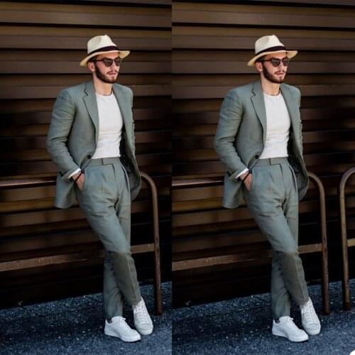 Summer Leisure Style Notch Lapel Men Suits Costume Homme Prom Slim Fit Tuxedo Wedding Groom Terno Masculino Blazer 2 Pcs