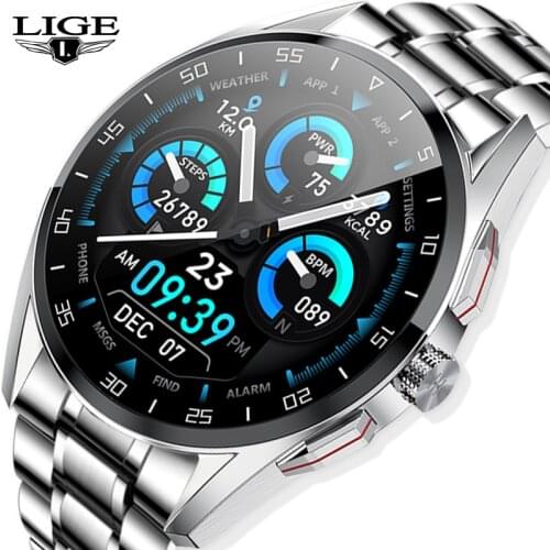 LIGE 2021 New Smart Watch Men Full Touch Screen Sports Fitness Clock Waterproof Music Dial Call Men Smart Watch For Android IOS
