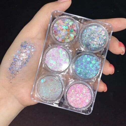 Glue Free Makeup Loose Diamond Glitter Festival Party Cosmetics Sequins Eyeshadow for Eyes Face 6 Colors/Pack