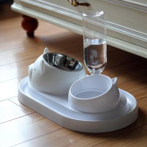 Cute Pet Cat Bowl Dog 600ml Automatic Drinking Water Dispenser Kitten Stainless Steel Non Slip Double Bowls Puppy Food Feeder