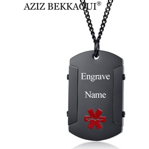 AZIZ BEKKAOUI Engrave Name Stainless Steel Men Necklace Medical Logo Pendant Necklace For Men Cool Punk Style For Birthday Gift