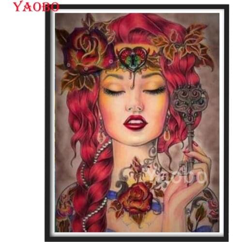 5D Diamond Painting Kit Fantasy beauty rose flower tattoo art Full Square&Round Diamond embroidery Cross stitch Diamond mosaic