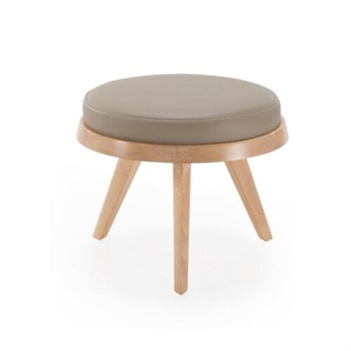 New fashion leather stool ottoman solid wood stool round ottoman Nordic wood furniture, leather living room small leather stool