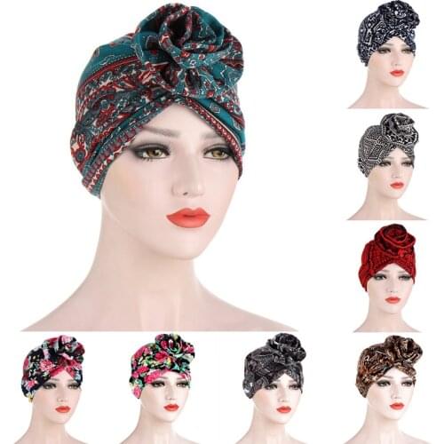 2020 New Fashion Bohemia Bonnets Women African Vortex Knot Pattern Print Fabric Bonnets Hat Ladies Turban