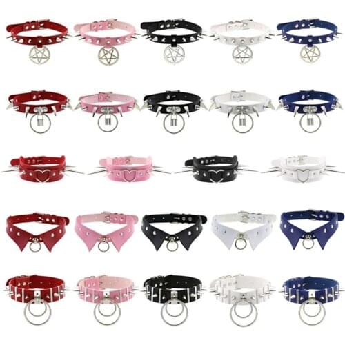 New Design Women Goth Leather Collar Harness Punk Rock Geometry Pendant Choker Necklaces Steampunk Rivet Party Jewelry Harajuku