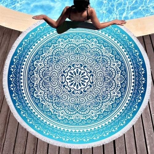 Yoga Blanket Ma India Style 150cm Round Microfiber Bikini Cover Up Beach Tassel Towel Bath Shawl Thick Picnic Mattress Tapestry
