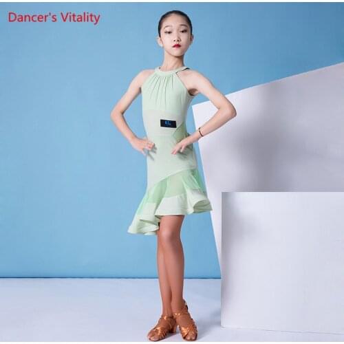 Latin Dance Competition Clothes Girls Fashion Mesh Splicing Dress Summer Professional Child Elegant Performance Skirt