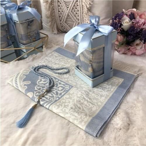 Islamic Gifts Çırağan Series Prayer Rosary Gift Set Bebe Blue Hajj Umrah Mawlid Gift Prayer Rug Muslim Gift Set
