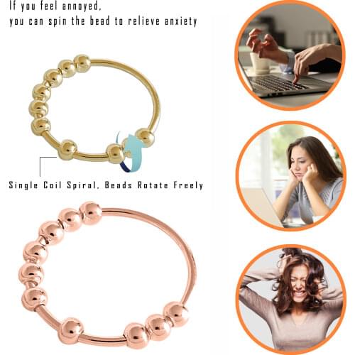 Rotatable Beads Rings Stress Pressure Relief Function Classic Trendy Beaded Rings For Women Girls Men Fashion Jewelry Gifts