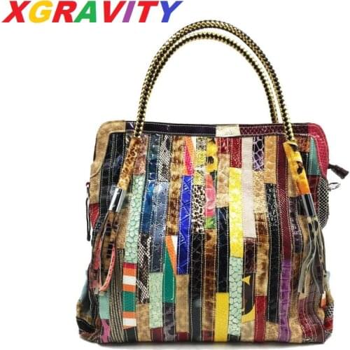 XGRAVITY Luxury Snakeskin Pattern Genuine Leather Fashion Bags Colorful Big Capacity Messenger Bags Mix Color Female Handbags