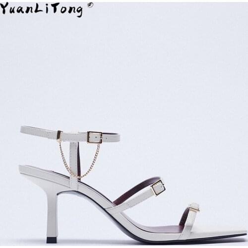 Za Summer New Womens Sandals Buckle Decoration High-heeled Leather Sandals One Word With Open Toe Sandals For Women