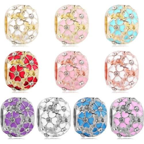 Seialoy 1pcs Fashion Sakura Rhinestone Beaded Fit Brands Charm Bracelets For Women Original Girls Bangle Accessories Jewelry