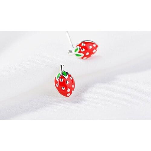 925 Sterling Silver Piercing Strawberry Stud Earrings for Women Party Jewelry pendientes eh1456