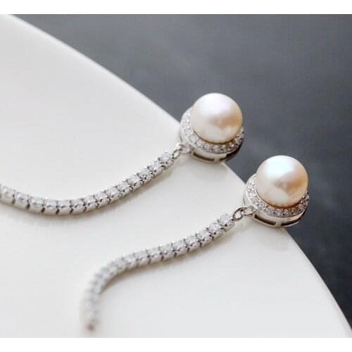 Korean fashion diamond 925 sterling silver earrings natural pearl long tassel silver earrings factory direct free shipping