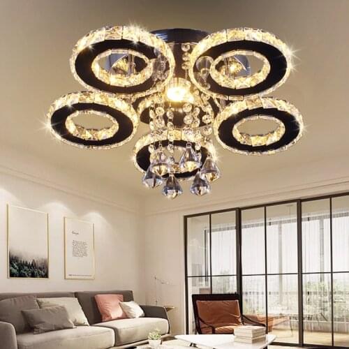 Modern Crystal Rings Ceiling Chandelier Lights Silver Crystal Led Plafonnier for Bedroom Kitchen Ceiling Lamp Lustre