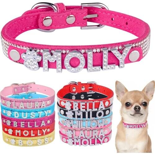 Rhinestone Bling Leather Cat Collar DIY Personalized Dog Collar Adjustable DIY-Named Nylon Collar Puppy Medium Large Pet Collar