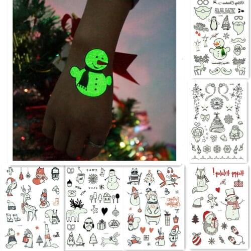 Elf Tree Snowman Luminous Temporary Tattoo Sticker Christmas Ornaments New Year Decorations Navidad Neol Christmas Accessories