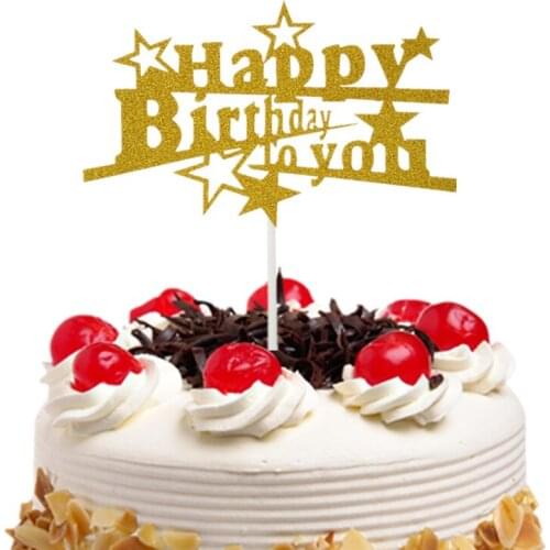 Cake Topper Flags Glitter Paper Star Cupcake Topper Kids Happy Birthday Decoration Wedding Party Baby Shower Baking DIY Xmas New