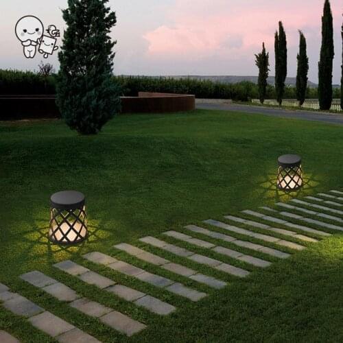 Outdoor Gray Aluminum Stool LED Lawn Lamp Fixture Contemporary Art Small Standing Light Design for Villa Garden Yard Pathway