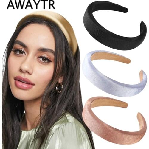 AWAYTR Female Bezel Head Shiny Cloth Padded Headband for Women Solid Thick Hair Hoop Hairband Cotton Blends Headbands