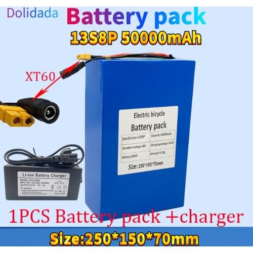 2021New 48V 50000mAh battery 18650 13S8P Lithium Battery Pack 2000W electric bicycle battery Built in 50A BMS+54.6V Charger