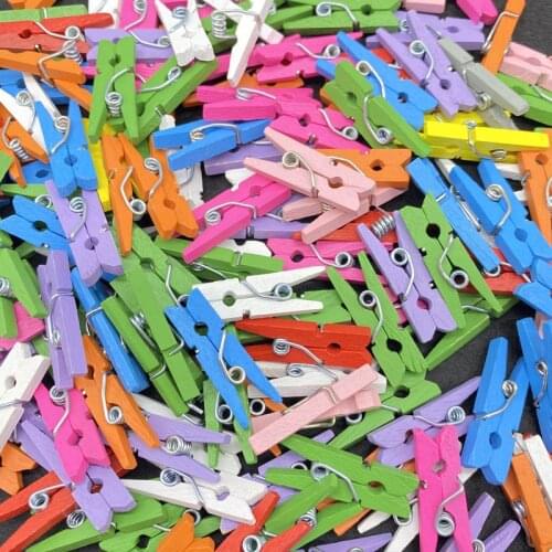 25/35/45mm/ Bag Colored Mini Wooden Office Supplies Craft Memo Clips With Rope DIY Clothespin Craft Decor Clips PegsOffice Clips