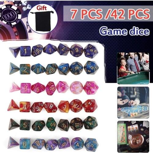 42Pcs Dice Set for Polyhedral DnD Mixed Color Dice RPG Dungeons and Dragons Role Playing Game Board Game Dice Set + Storage Bag
