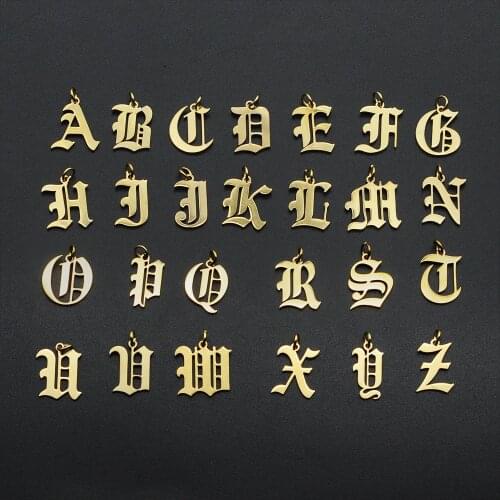 5pcs/lot Titanium steel Hollow Out A-Z 26 English Letter Charm Alphabet Pendant 19.5x14.5mm for DIY Handmade Necklace Making