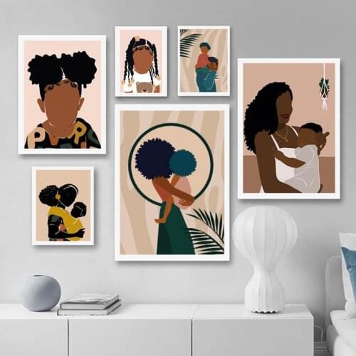 Abstract African Woman Baby Wall Art Posters and Prints Warm Family Canvas Painting Nordic Modern Home Decoration Living Room