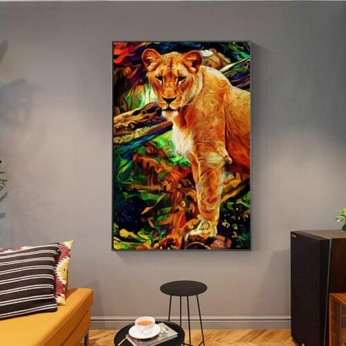 Abstract Wildlife Lion Oil Painting on Canvas Colorful Animal Posters and Prints Wall Art Decorative Picture for Living Room
