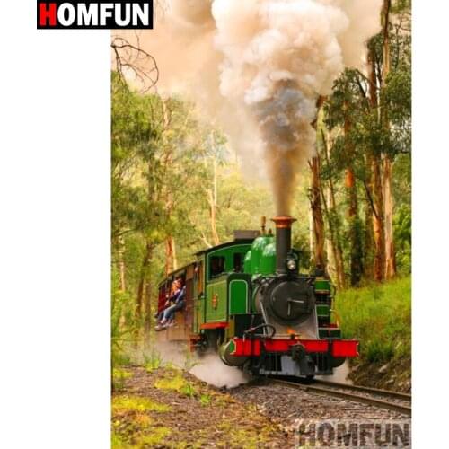 HOMFUN Diamond Painting Cross Stitch "Train scenery" Full Crystal Diamond Embroidery Needlework Craft Home Decor A15246
