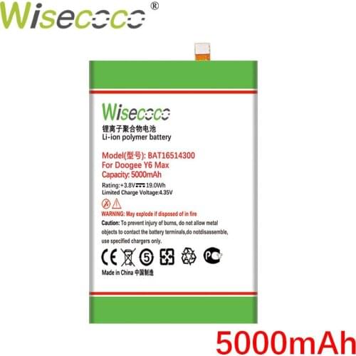 Wisecoco BAT16514300 5000mAh Battery For Doogee Y6 Max Phone Battery Replacement + Tracking Number