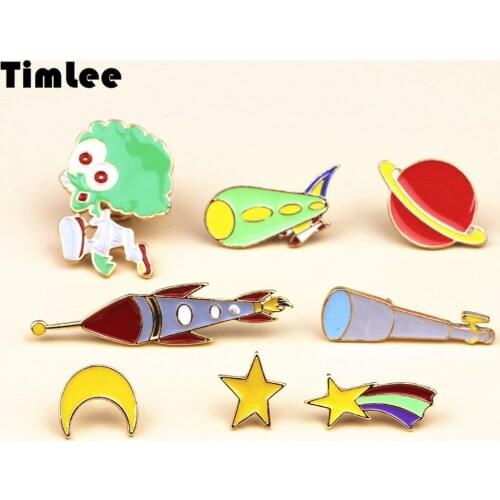 Timlee X082 Free shipping Cute Meteor Alien Telescope Airship Rocket Red Planet Star Moon Brooch Pins,Fashion Jewelry Wholesale
