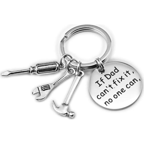 ELANUOYY Stainless Steel Keychain If Dad Can`t Fix It Hammer Screwdriver Wrench Dad Tools Fathers Day