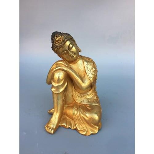 6" Tibet Buddhism Old Bronze Gilt Sakyamuni Meditating buddha statue Sitting Buddha Enshrine the Buddha