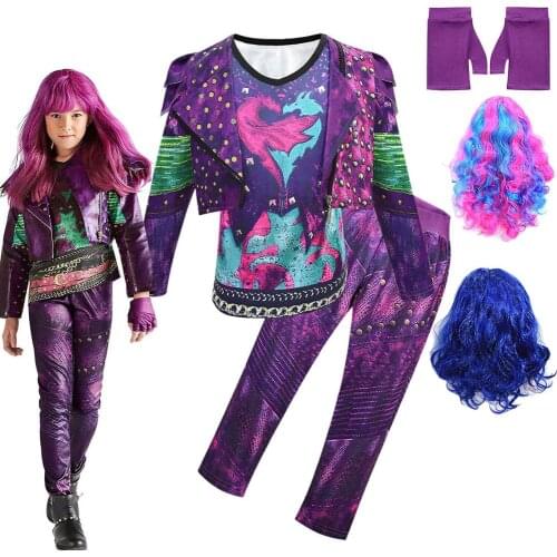 Child Kids Clothes Descendants 3 Evie Cosplay Costume For Girls Coat Vest Pants Gloves Sets Halloween Party Costumes For Girls
