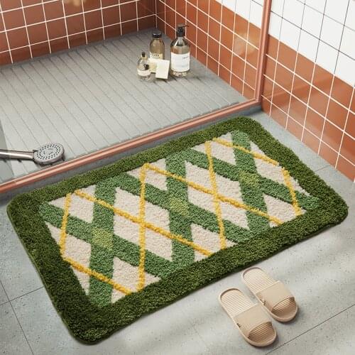 Home Decor Plaid Bathroom Mat Soft Geometric Checks Fluffy Rug Carpet Bathmat Bath Tub Side Anti Slip Floor Pad Dorm Ornament