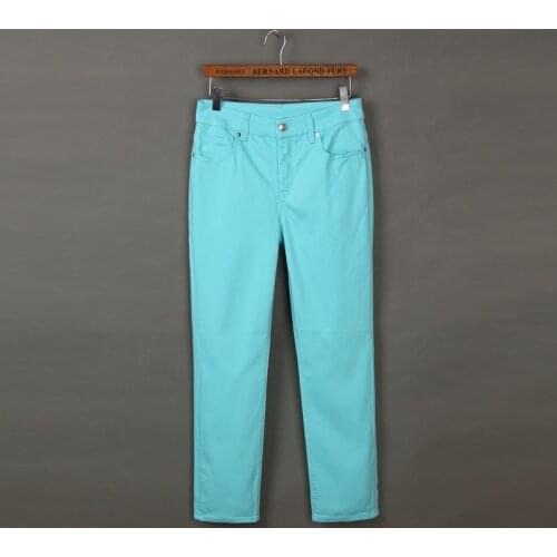 Spring women fashion loose water wash calf length denim pants female trendy candy color plus size high waist casual jeans