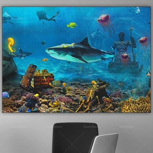 Sea Life Beach House Art Canvas, Sea Life Artwork | Sea Theme Creature Kitchen Wall Decoration Art Poster