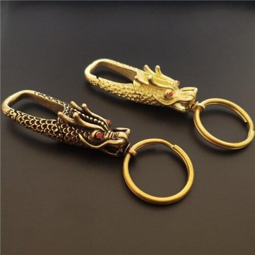 Dragon Carabiners Keychains Vintage Brass Red Eye Dragon key Chains Men Car Key Rings Accessories Couple Key Holder Gifts Crafts