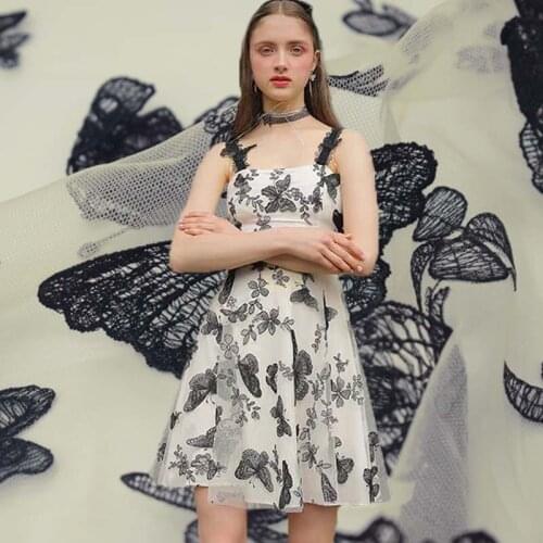 3D black butterfly mesh embroidery lace fabric for dress ткань ткани tissu telas por metro bazin riche vestidos tissus кружево