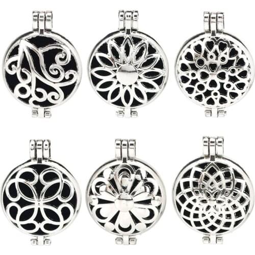 32mm Diffuser Perfume Lockets Lotus Flower Aromatherapy Locket Pendant Essential Oil Locket Charms for Necklace