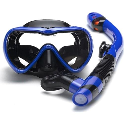 Adult Snorkeling Mask Snorkel Tube Set Tempered Glass Lens Anti-fog Professional Snorkeling Swimming Diving Scuba Masks